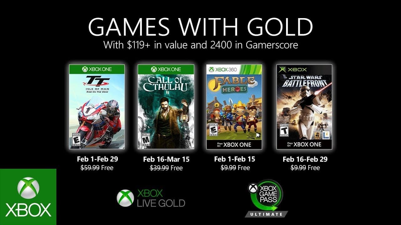 Estos son los Games with Gold para Febrero