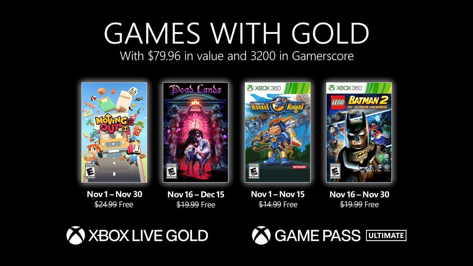 Estos son los Games with Gold para el mes de noviembre