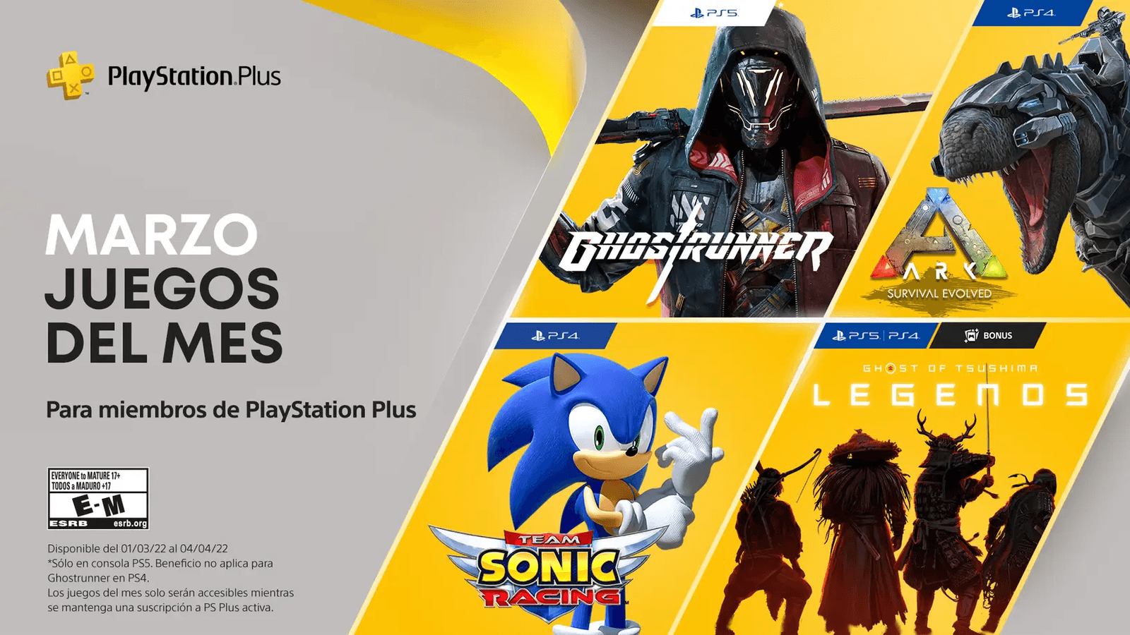 Estos son los juegos PlayStation Plus para el mes de marzo 2022